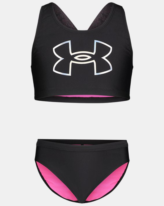 Girls' UA Logo Elastic Racerback Top 2-Piece Bikini Set, Black, pdpMainDesktop image number 0